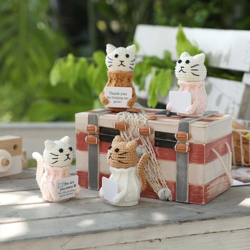 YOOJEE Positive Crochet Animals Cat – “You are Pawsome” Valentines Day Crochet Gift for Her Teens Women Adults Mom, Emotional Support Animal, Teacher Appreciation, Birthday Gift, Desk & Home Decor - Image 5